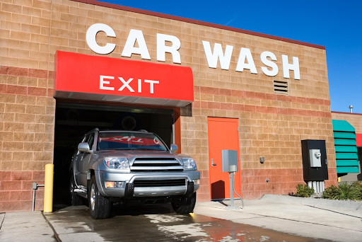 Car exiting a touchless carwash