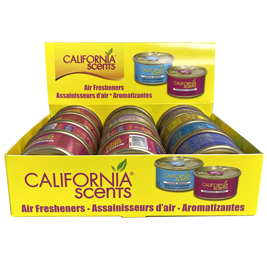 12 Piece Assortment California Scents Car Scents Can Air Freshener Display