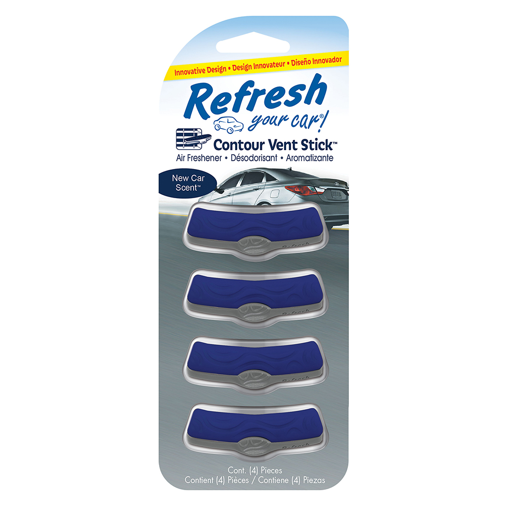 Refresh Contour Vent Stick Air Freshener 4 Pack - New Car CASE PACK 6