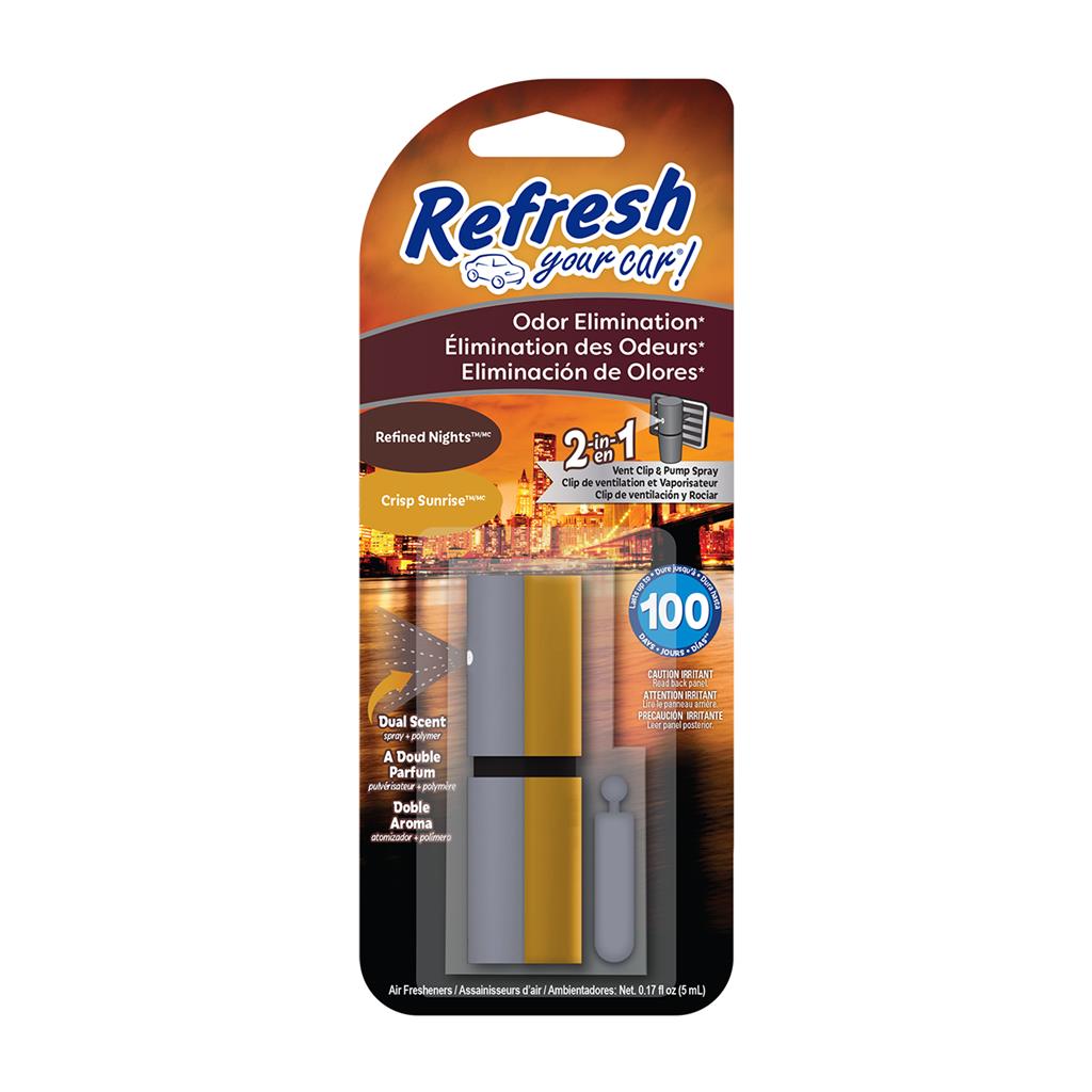 Refresh Odor Elimination Vent Clip Pump Spray- Refined Nights Crisp Sunrise CASE PACK 4