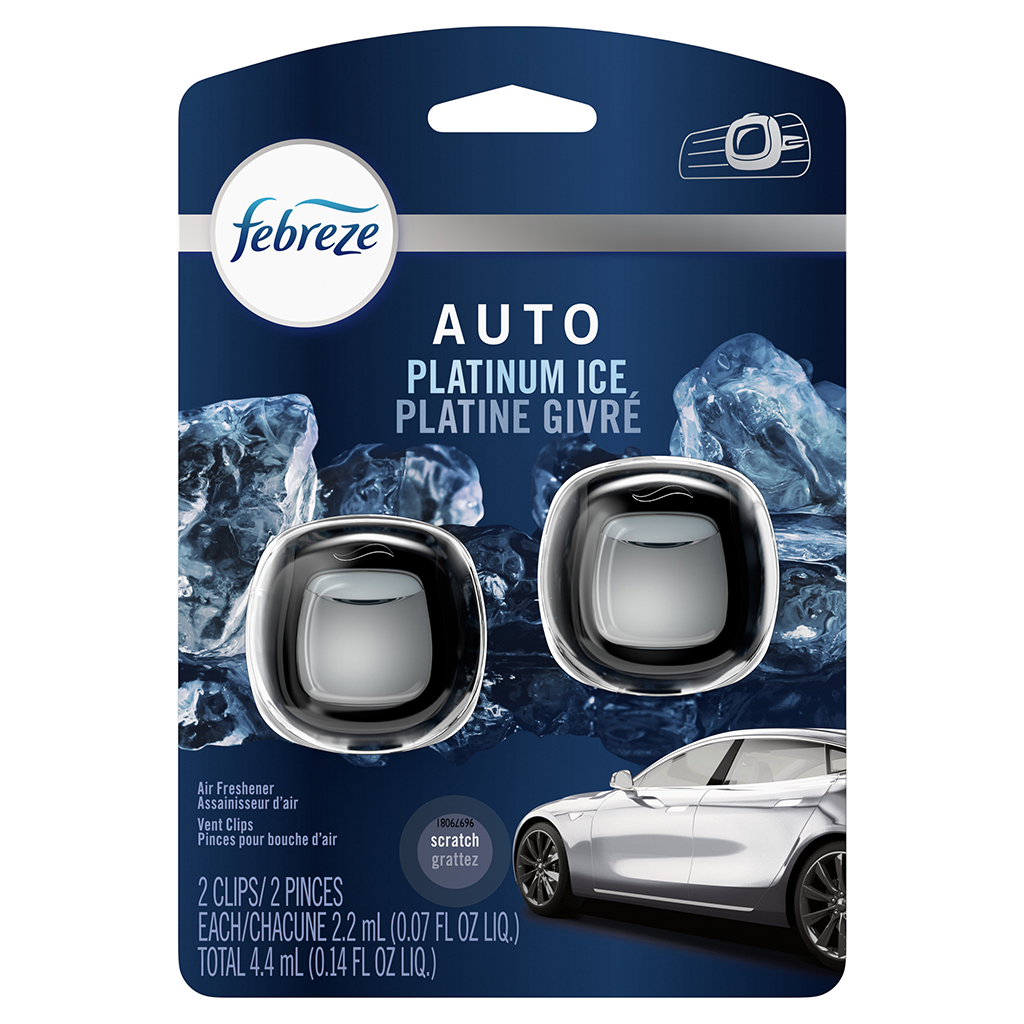 Febreze Auto Vent 2 Count Air Freshener - Platinum Ice CASE PACK 8