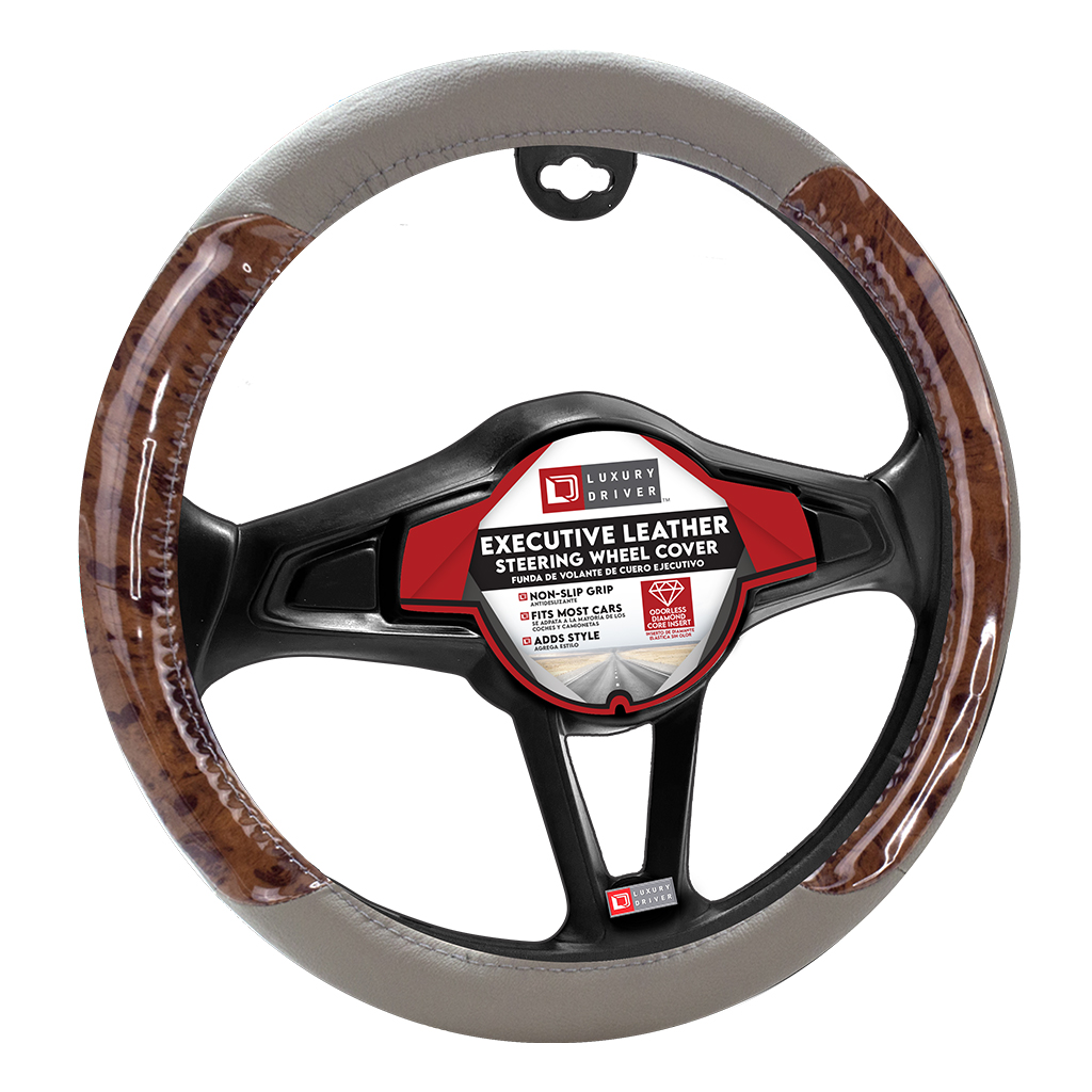 Luxury Driver Steering Wheel Cover - Executive Leather Grey