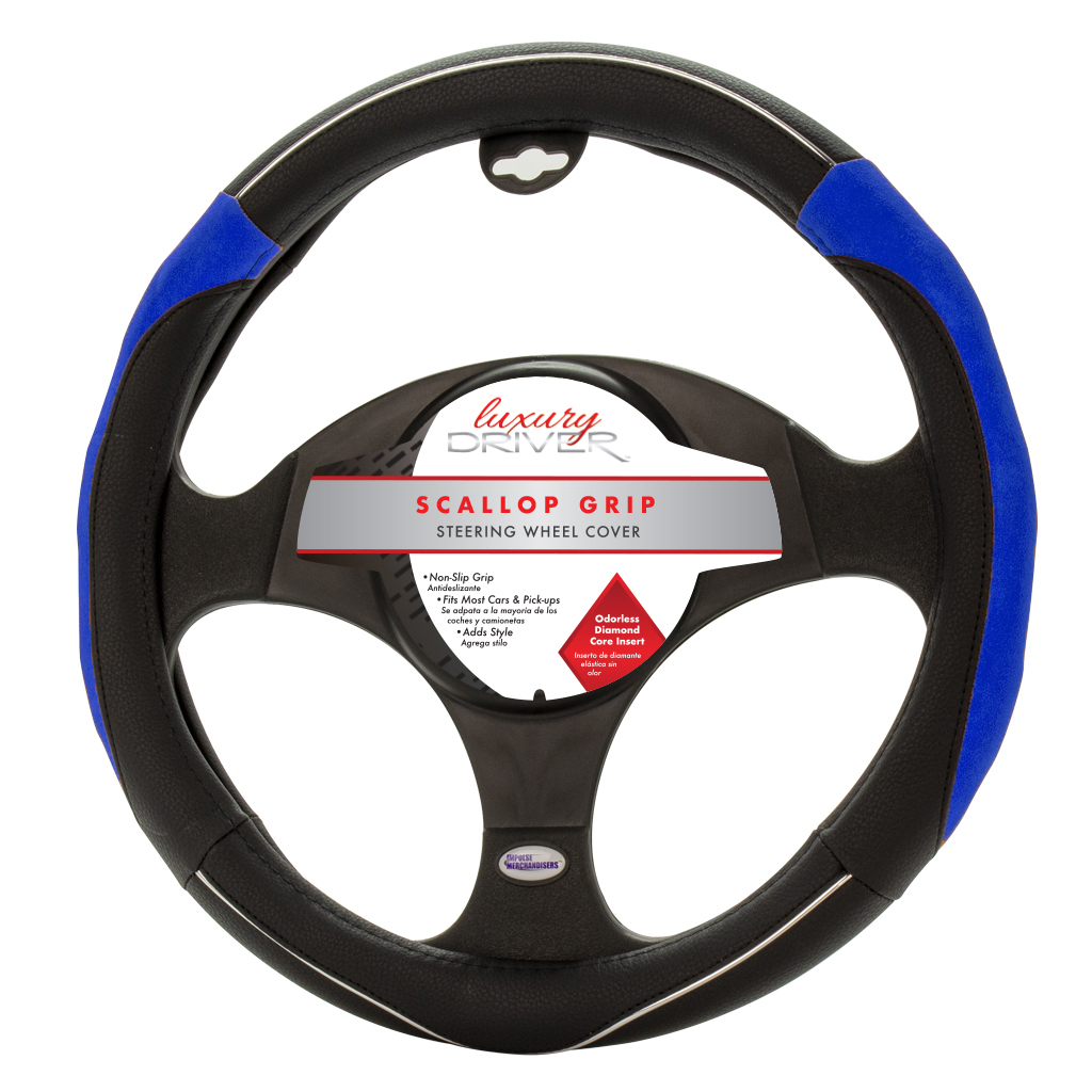 Luxury Driver Steering Wheel Cover - Scallop Grip Blue