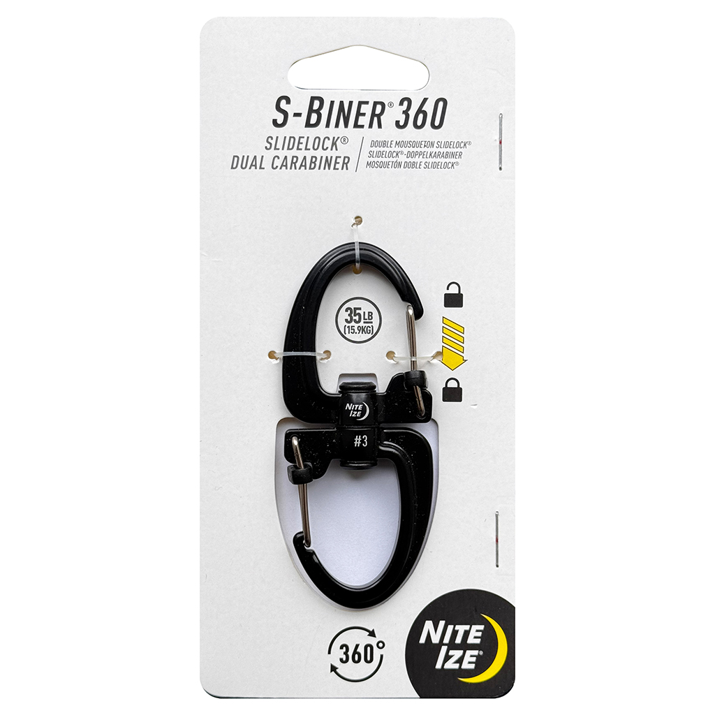 Nite Ize S Biner 360 Slide Lock Dual Carabiner #3 - Black CASE PACK 4