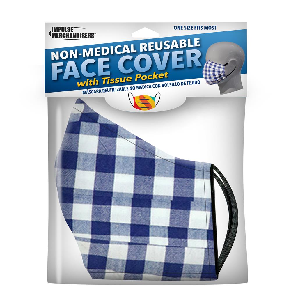 Non-Medical Reusable Face Mask With Tissue Pocket - Blue Buffalo Plaid CASE PACK 24