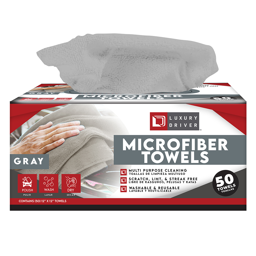 Luxury Driver Pop Up 12 Inch X 12 Inch Microfiber Towel 50 Ct - Gray