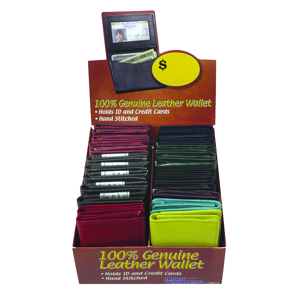 Deluxe Leather I.D. Wallet Display - 24 Piece Assortment