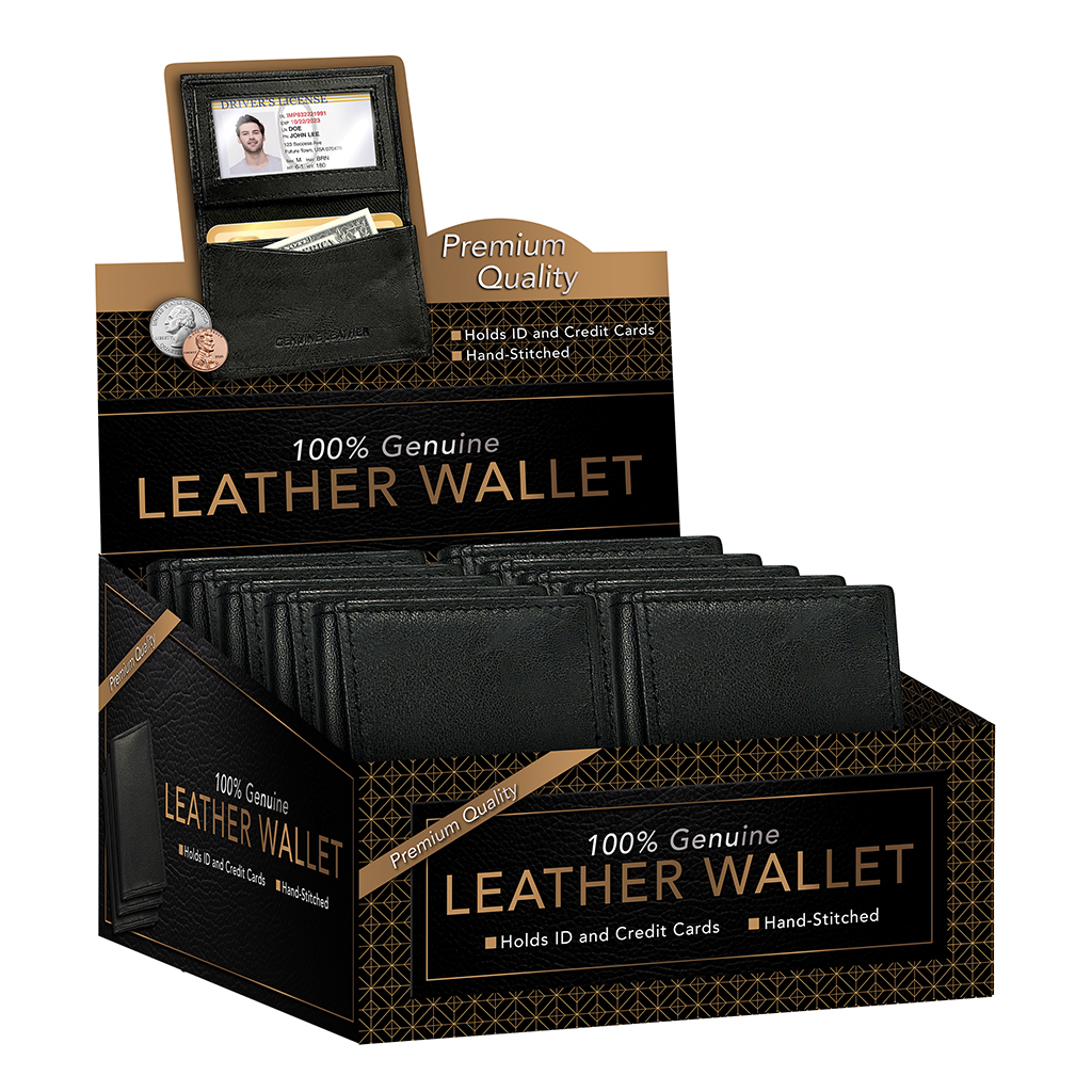 Leather I.D. Wallet Display - 24 Piece