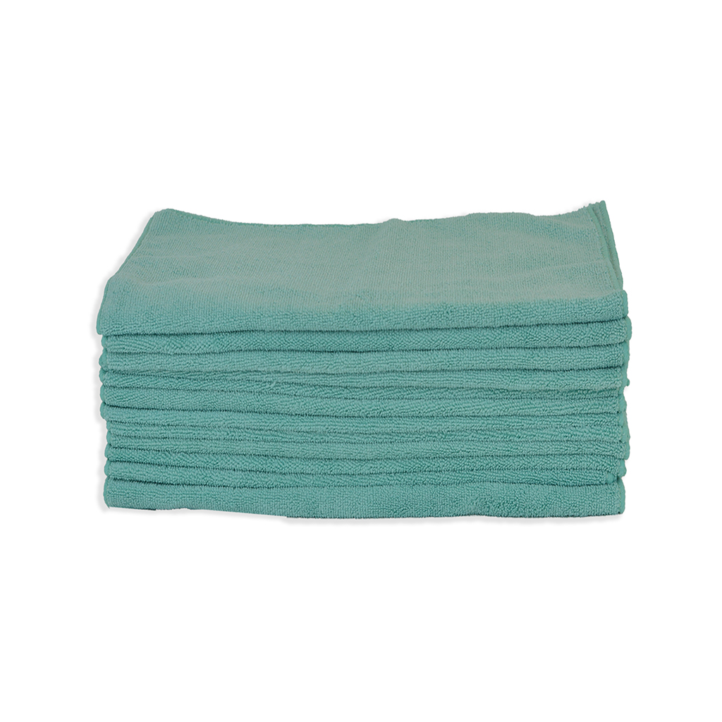 High Grade Overlock Edge Microfiber Towel 16x24 Green- 1 Dozen