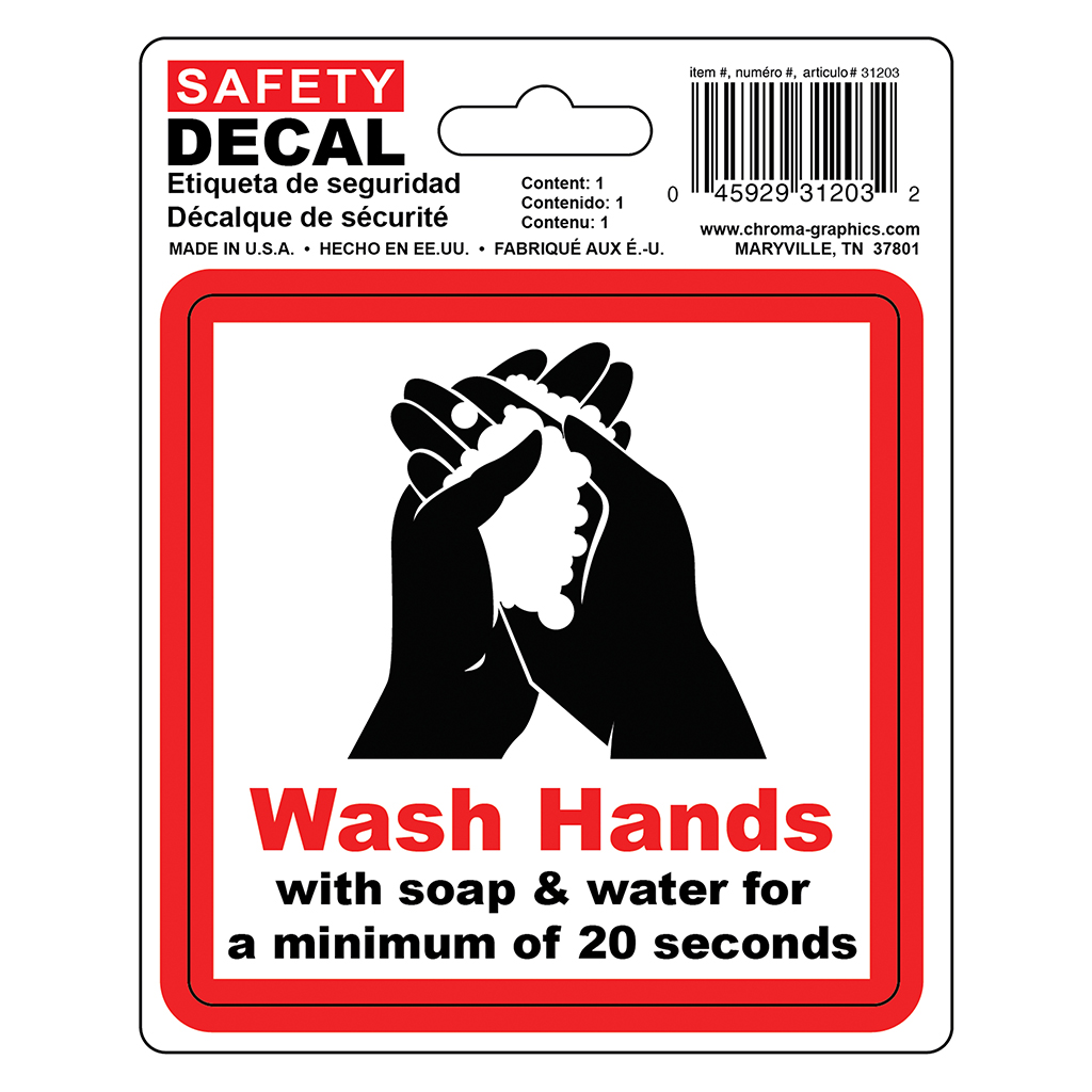 Safety Decal - Wash Hands CASE PACK 12