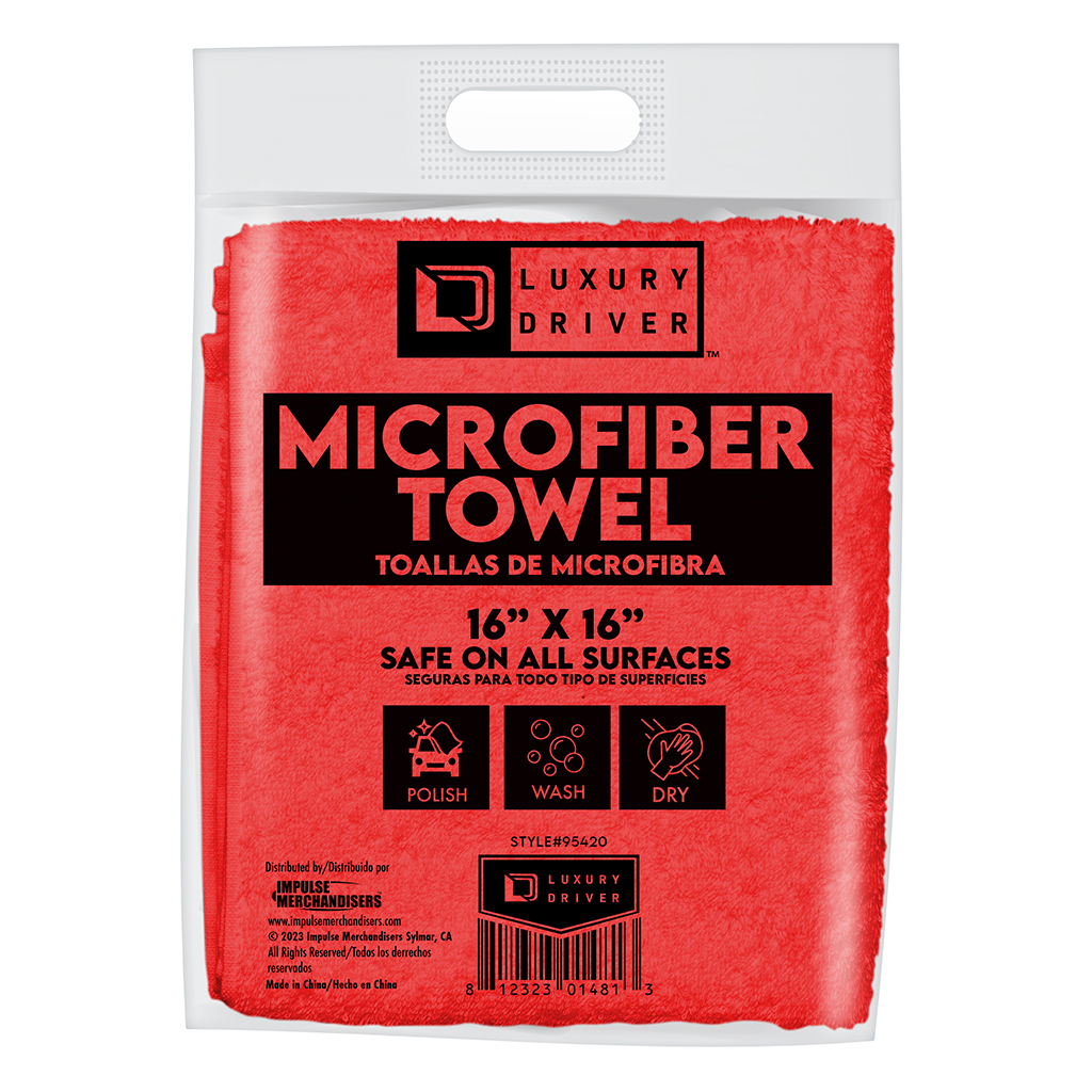 Luxury Driver 16 Inch x 16 Inch Microfiber Dry Vending Towel - 100ct  - Red