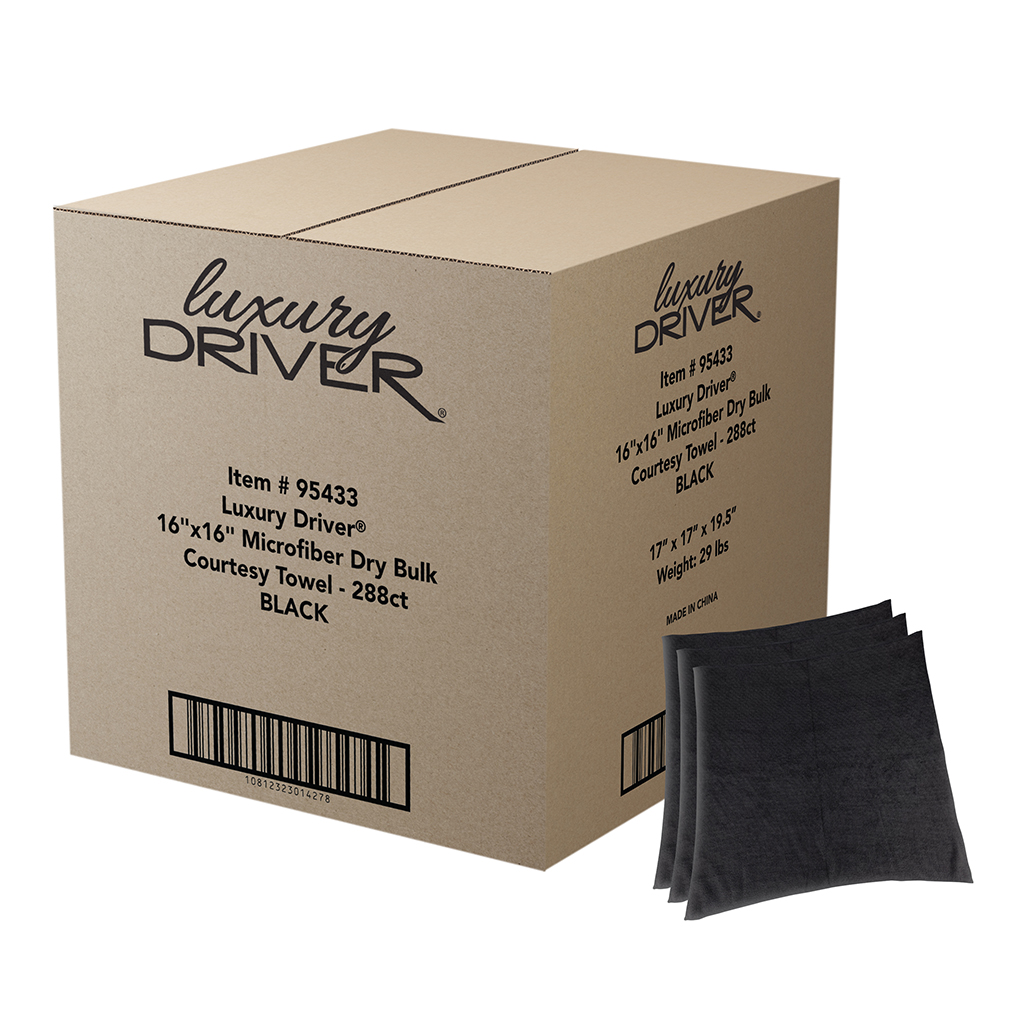 "Luxury Driver 16""x16"" Microfiber Dry Bulk Courtesy Towel - 288ct - Black"