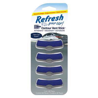 Refresh Contour Vent Stick Air Freshener 4 Pack - New Car CASE PACK 6