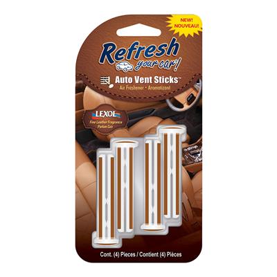 Refresh Auto Vent Stick Air Freshener 4 Pack - Lexol Leather CASE PACK 4