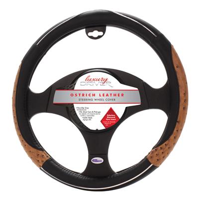 Luxury Driver Steering Wheel Cover - Ostrich Leather Brown
