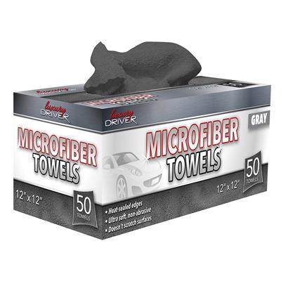 Luxury Driver Pop Up 12 Inch X 12 Inch Microfiber Towel 50 Ct - Gray