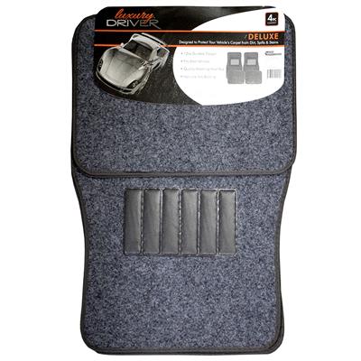 Deluxe 4 Piece Carpet with Heel Pad Car Mat - Dark Grey