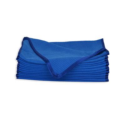 Elite Waffle Silk Banded Microfiber Towel 16x24 Blue- 1 Dozen