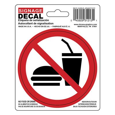 Safety Decal - No Food or Drink CASE PACK 12