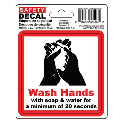 Safety Decal - Wash Hands CASE PACK 12