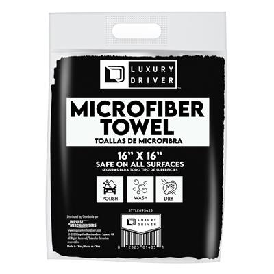 "Luxury Driver 16""x16"" Microfiber Dry Vending Towel - 100ct  - Black"